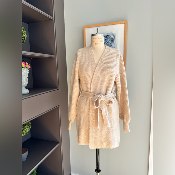 TOPSHOP Cardigan SWEATER KNIT Stone Belted BLOUSON SLEEVE Chunky Size S (4 - 6) - Picture 8 of 12